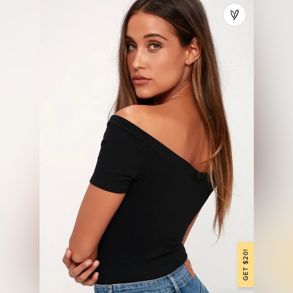 Lulu’s Sandpiper Black Ribbed Bodysuit, Size M - Picture 2 of 5